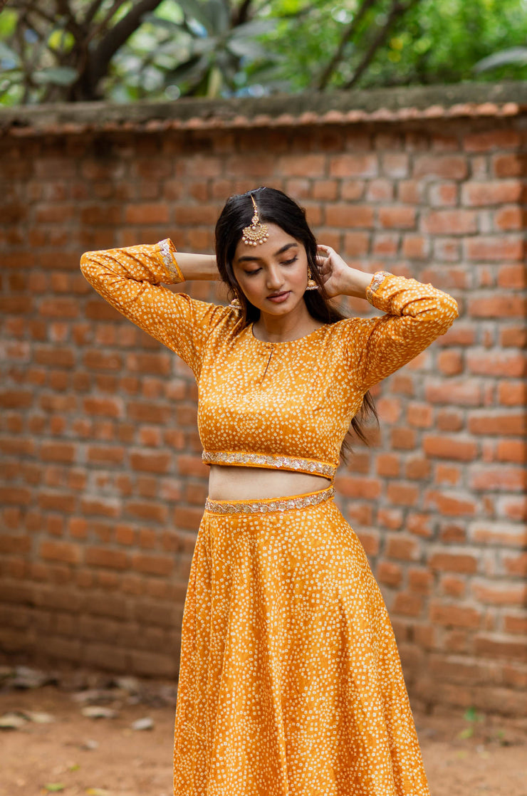 Yellow Bandhini Skirt Set