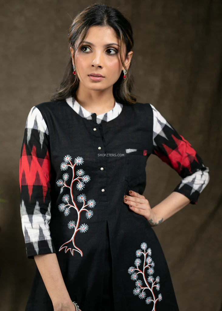 Black Cotton Hand Painted Tunic