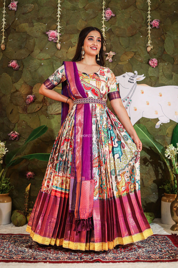 Buy Women's Banarasi Silk Brocade Chanderi Apple Pattern Lehenga Skirt(Beige,30)  at Amazon.in