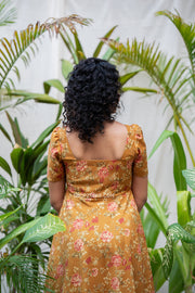 Mustard Floral Pattern Midi Dress