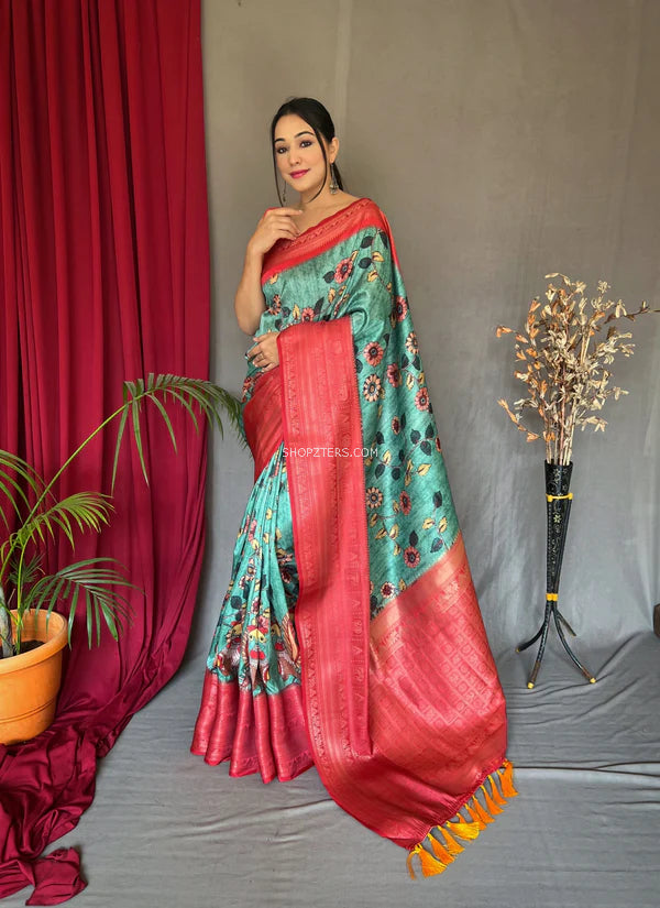 Banarasi Silk Woven Saree With Kalamkari Prints