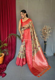 Banarasi Silk Woven Saree With Kalamkari Prints