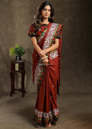 Brown Rayon Saree With Delicate Embroidery