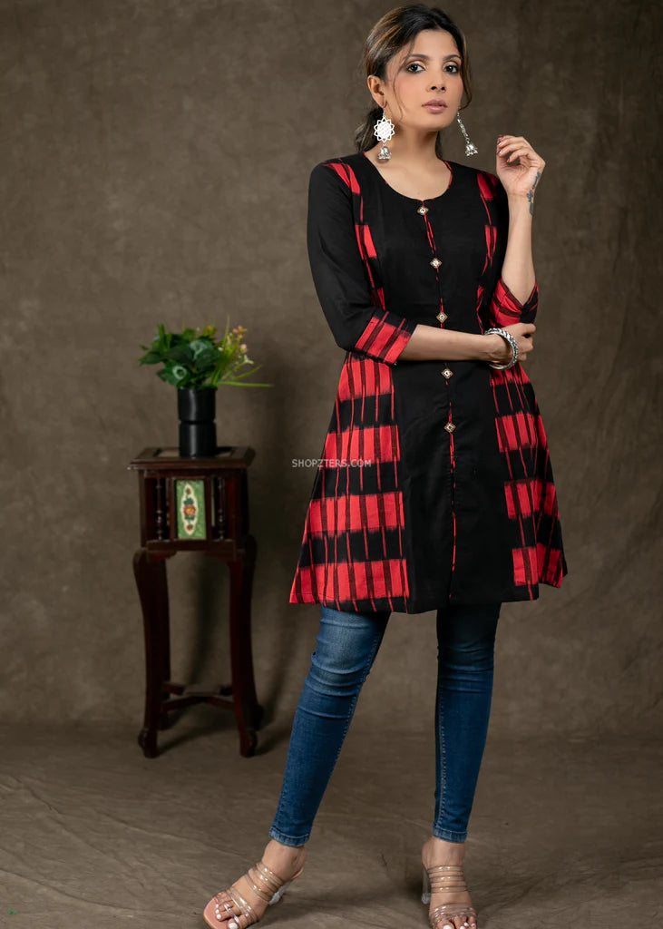 Black Cotton Double Ikkat Tunic