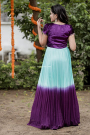 Purple and Sky Blue Velvet Georgette Maxi Dress