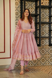 Pink Chanderi Suit Set With Embroidered Dupatta