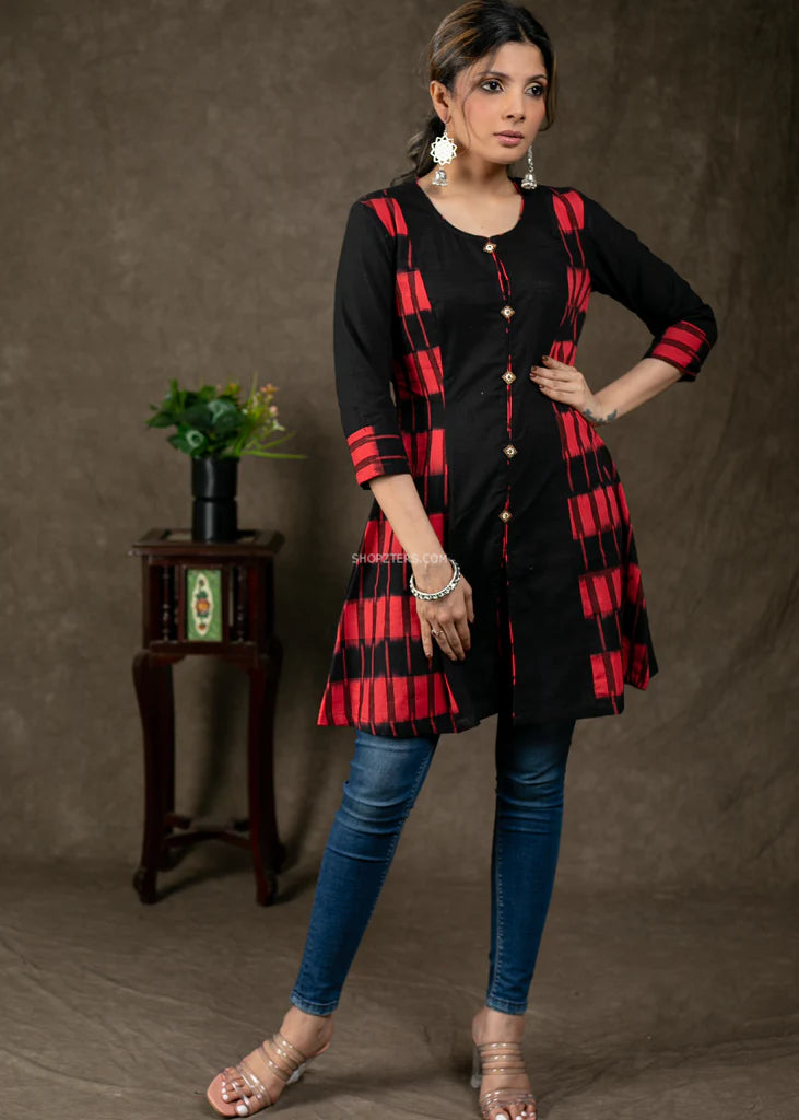 Black Cotton Double Ikkat Tunic
