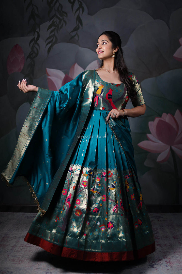 Rama Blue Banarasi Silk Dress with Paithani Weaving