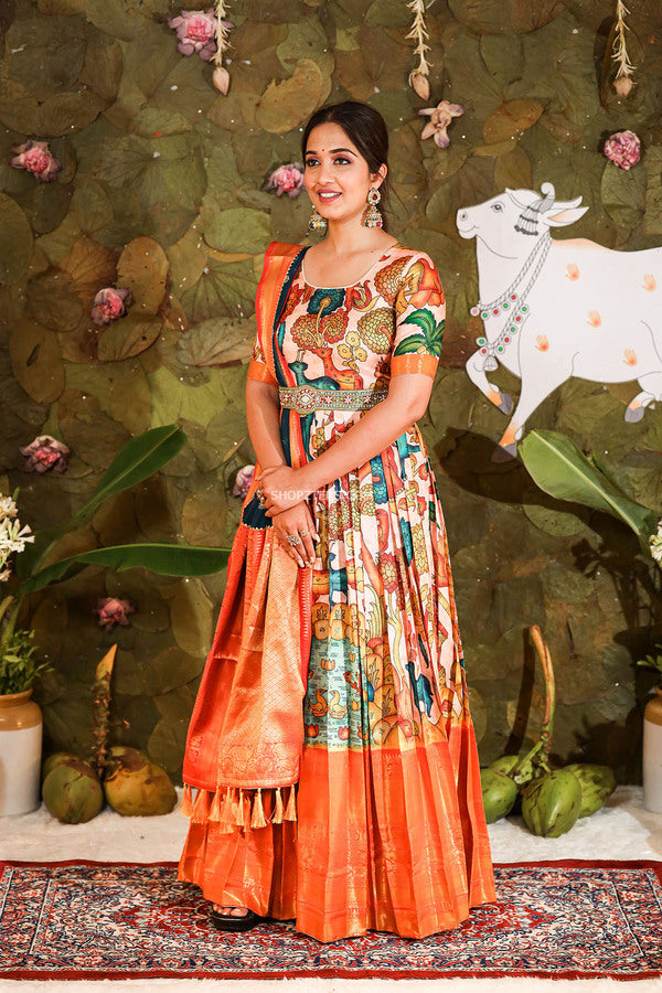 Elegant Gown with Banarasi Dupatta - Shop Now