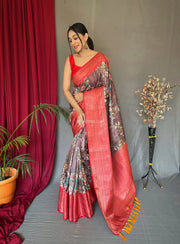 Banarasi Silk Woven Saree With Kalamkari Prints