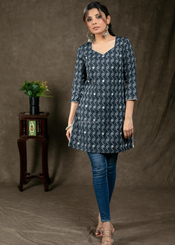 Navy Blue Kantha Work Tunic