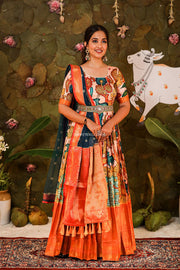 Light Pink and Red Banarasi Silk Dress With Dupatta & Belt
