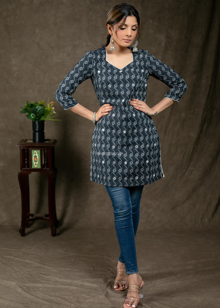 Navy Blue Kantha Work Tunic