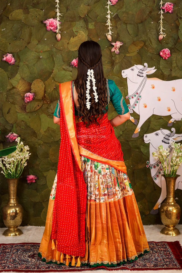 Red Kalamkari Half Saree