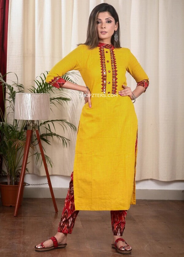 Mustard Pure Cotton Straight Cut Kurta