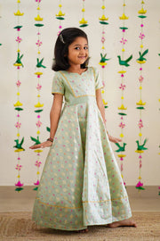Pista Green Semi Chanderi Dress