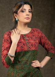 Red & Green Ajrakh Combination Tunic