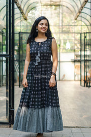 Black Cotton Tier Dress With Pockets