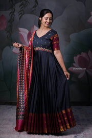 Grey Pleated Narayanpet Anarkali Dress