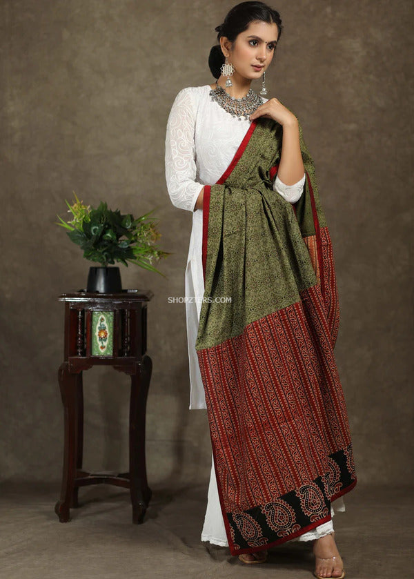 Green and Red Combination Dupatta