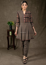 Black Striped Ikkat & Ajrakh Tunic