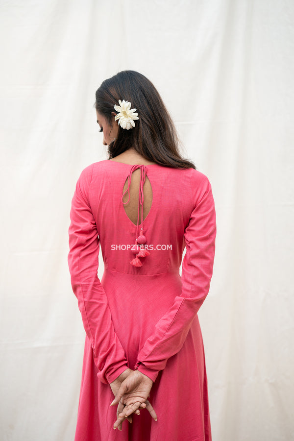 Candy Pink Summer Dress With Bamboo silk Dupatta