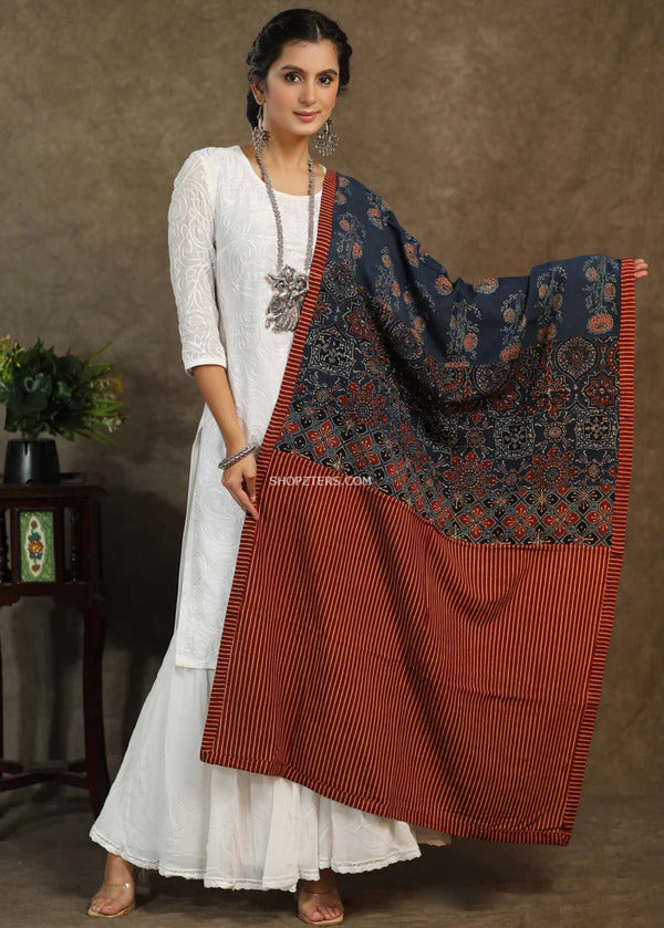 Maroon With Blue Cotton Dupatta