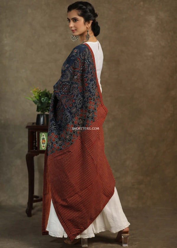 Maroon With Blue Cotton Dupatta