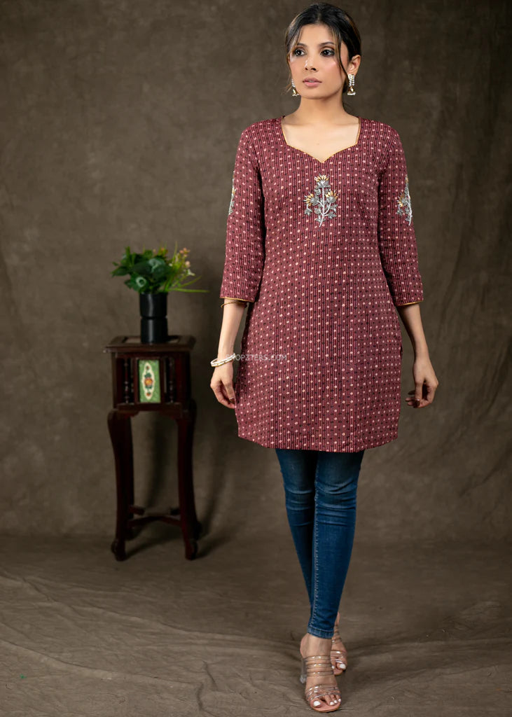 Maroon Cotton Ajrakh Tunic