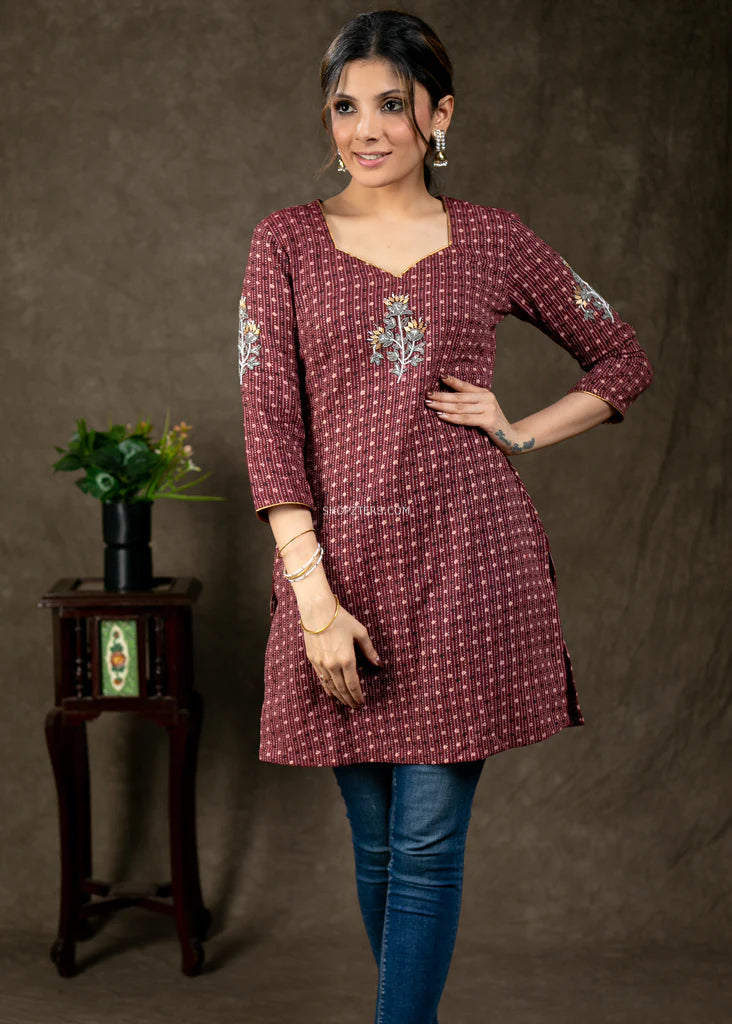 Maroon Cotton Ajrakh Tunic