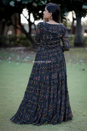 Black Georgette Bandhani Maxi Dress