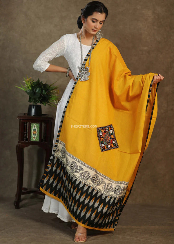 Mustard Cotton Dupatta With Mirror work