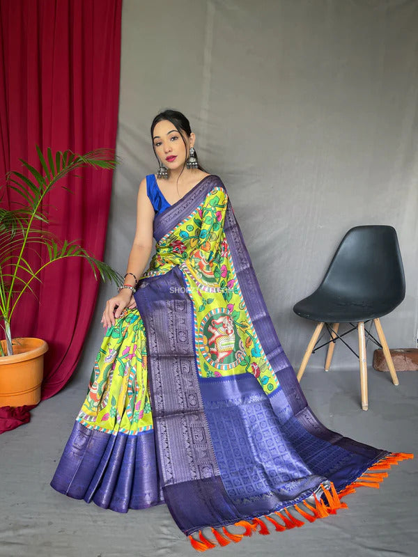 Pure Soft Silk Saree with Kalamkari Prints – Shopzters