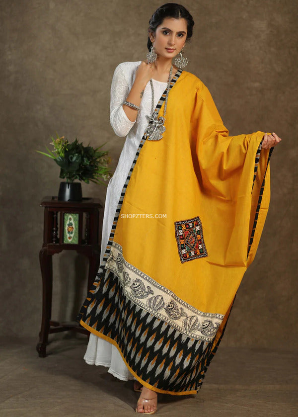 Mustard Cotton Dupatta With Mirror work