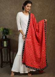 Red Dupatta With Mirror work and Ikat Border