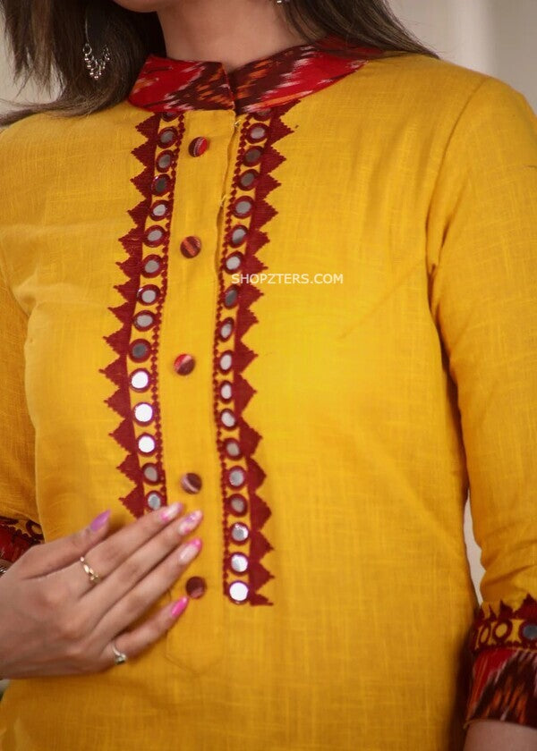 Mustard Pure Cotton Straight Cut Kurta