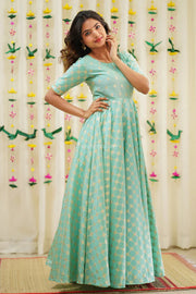 Blue Chanderi Dress With Zari Detailing