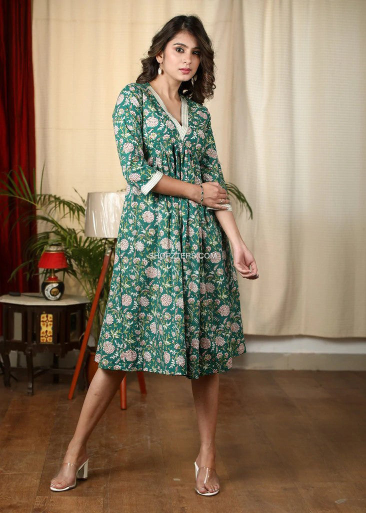 Green Floral Midi Dress