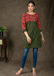 Red & Green Ajrakh Combination Tunic