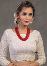 White Chikankari Blouse With Lace