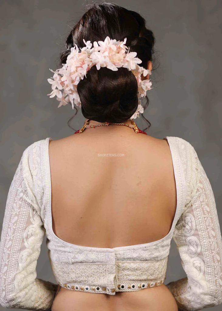White Chikankari Blouse With Lace