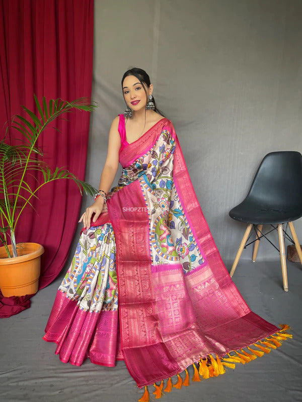 Pure Soft Silk Saree with Kalamkari Prints