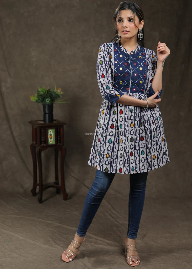 Indigo Kantha Mirror Work Tunic