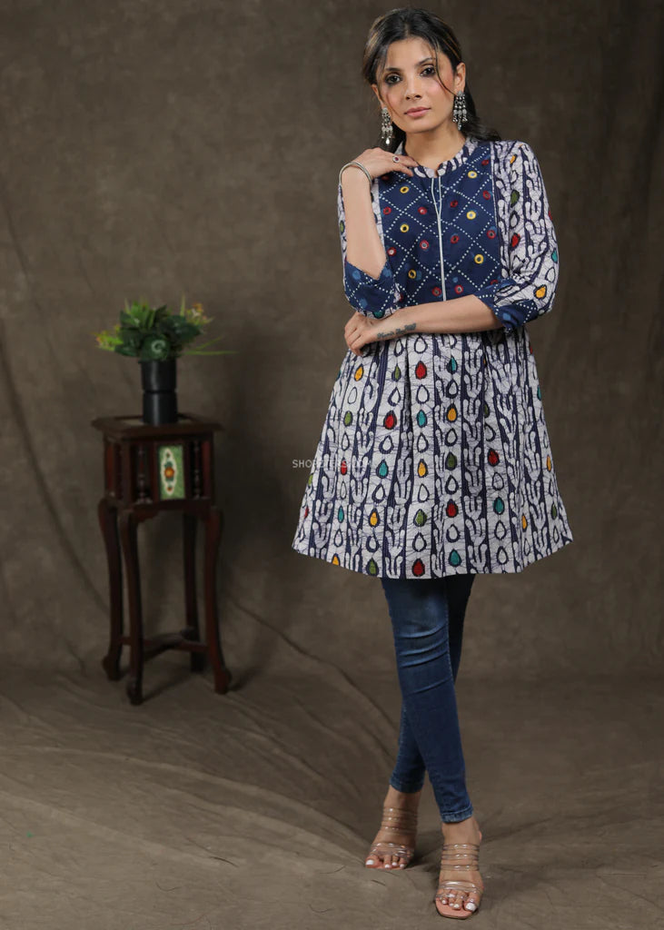 Indigo Kantha Mirror Work Tunic