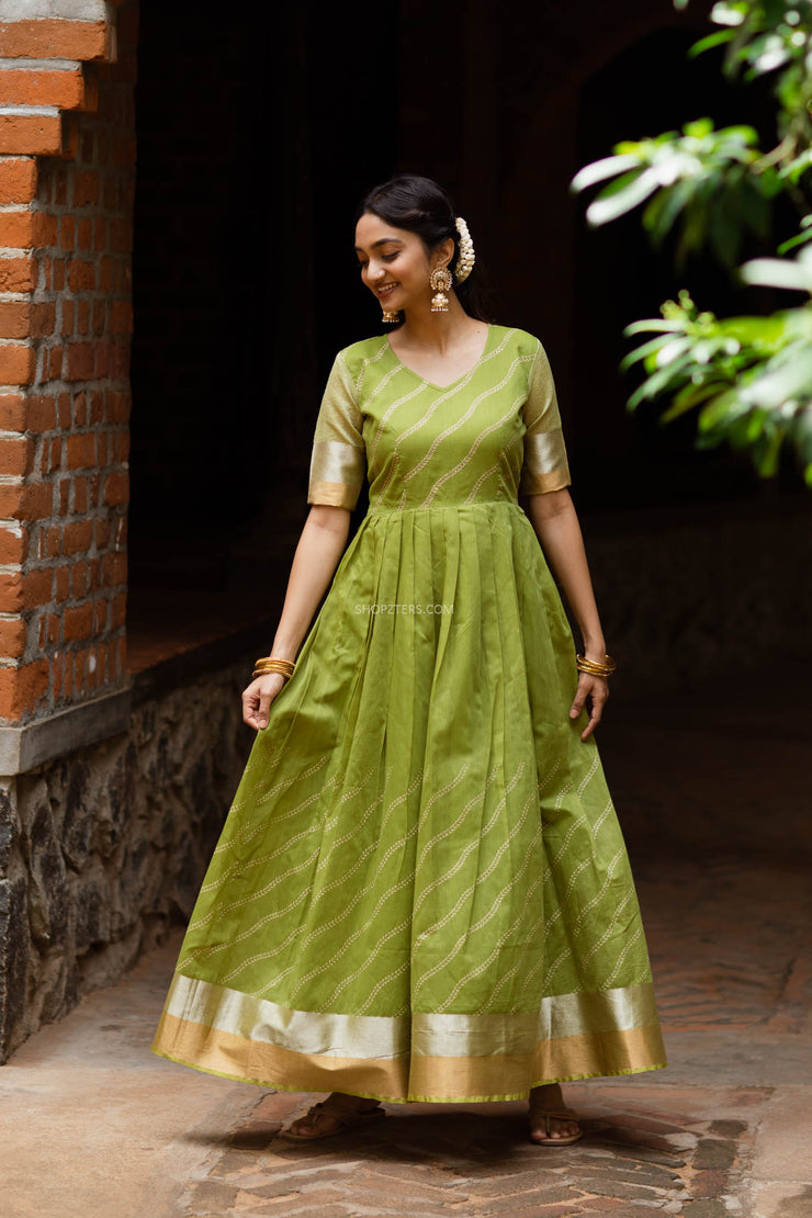Stylish ethnic long dress to re-use old silk sarees - Simple Craft Idea
