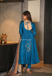 Aqua Blue Silk Suit Set With Organza Dupatta