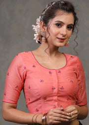 Peach Chanderi Blouse With Embroidery