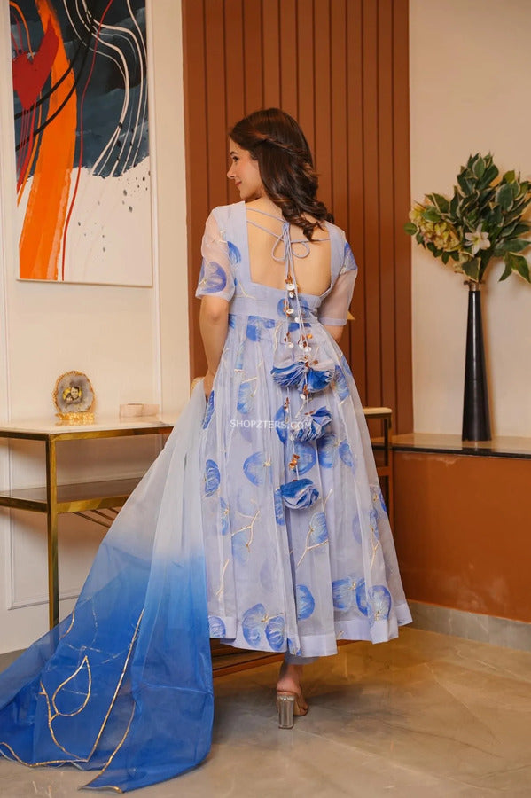 Blue Floral Organza Suit Set Blue Floral Organza Suit Set