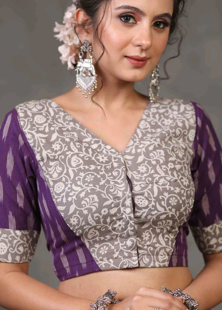 Grey & Violet Ikkat Combination Blouse