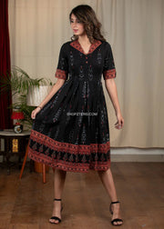 Ikat and Ajrakh Combination Midi Dress